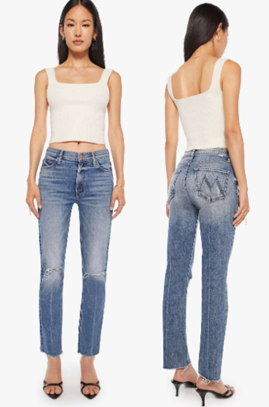 Mother The Mid Rise Dazzler Distressed Ankle Fray Jeans Going In Circle Women 26